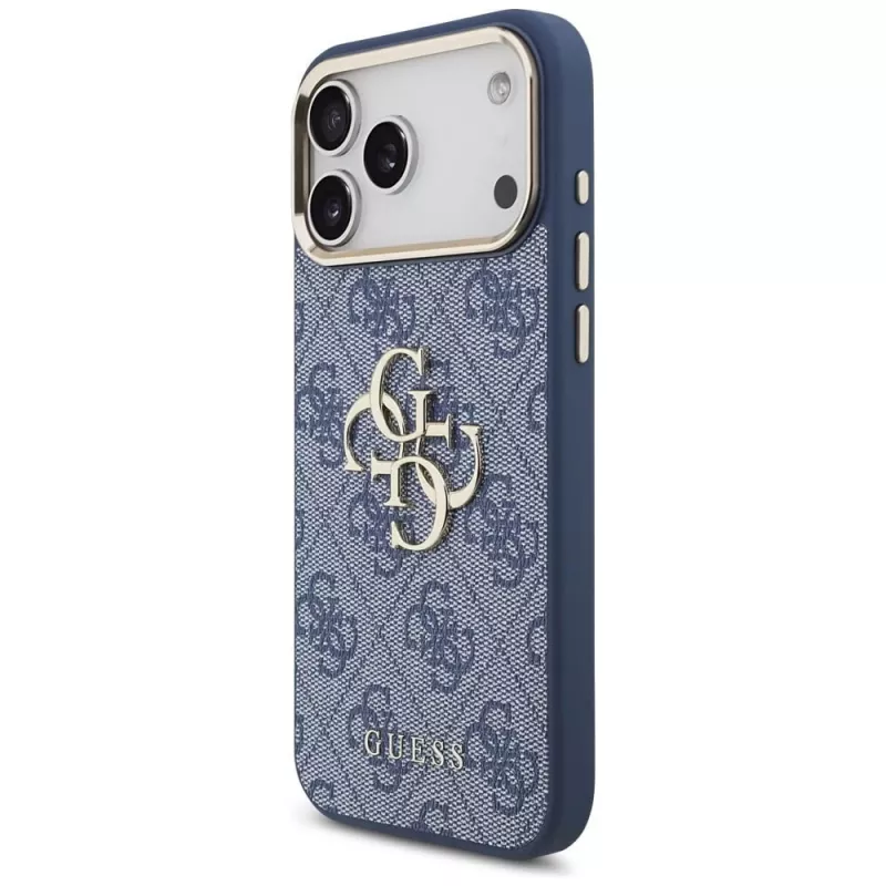 Guess 4G Big Classic Logo hoesje voor iPhone 18 Pro Max / 17 Pro Max, blauw & goud