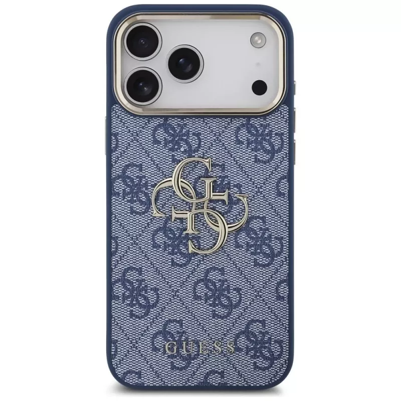 Guess 4G Big Classic Logo hoesje voor iPhone 18 Pro Max / 17 Pro Max, blauw & goud