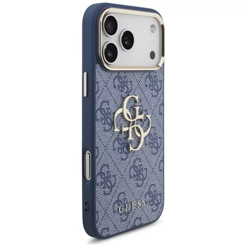 Guess 4G Big Classic Logo hoesje voor iPhone 18 Pro Max / 17 Pro Max, blauw & goud