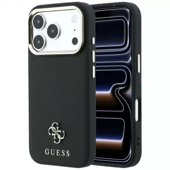 Guess Saffiano Small 4G & Classic Logo MagSafe-hoesje voor Apple iPhone 17 Pro Max / 18 Pro Max - zwart