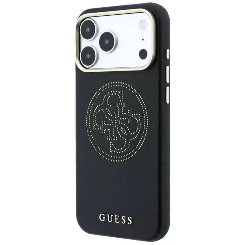 Guess Perforated 4G Gold Logo MagSafe-hoesje voor iPhone 18 Pro / 17 Pro, zwart