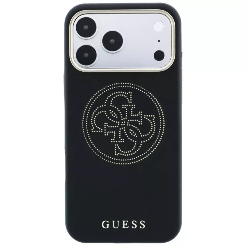 Guess Perforated 4G Gold Logo MagSafe-hoesje voor iPhone 18 Pro / 17 Pro, zwart