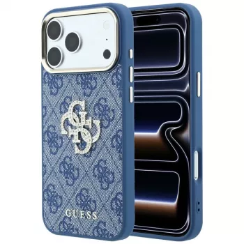 GUESS 4G & Big Strass Logo hard case voor iPhone 18 Pro / 17 Pro - blauw