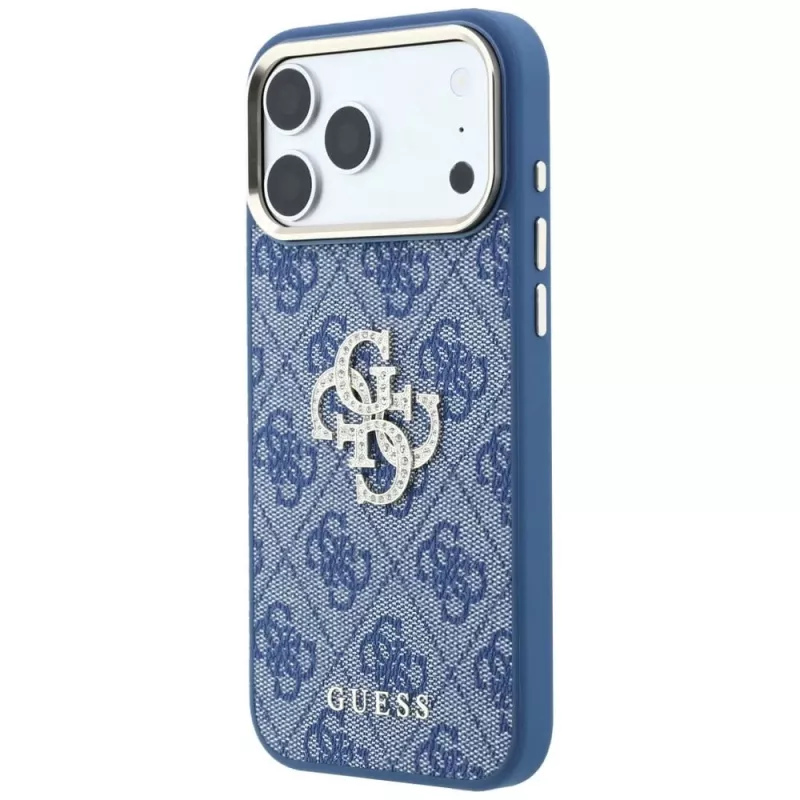 GUESS 4G & Big Strass Logo hard case voor iPhone 18 Pro / 17 Pro - blauw