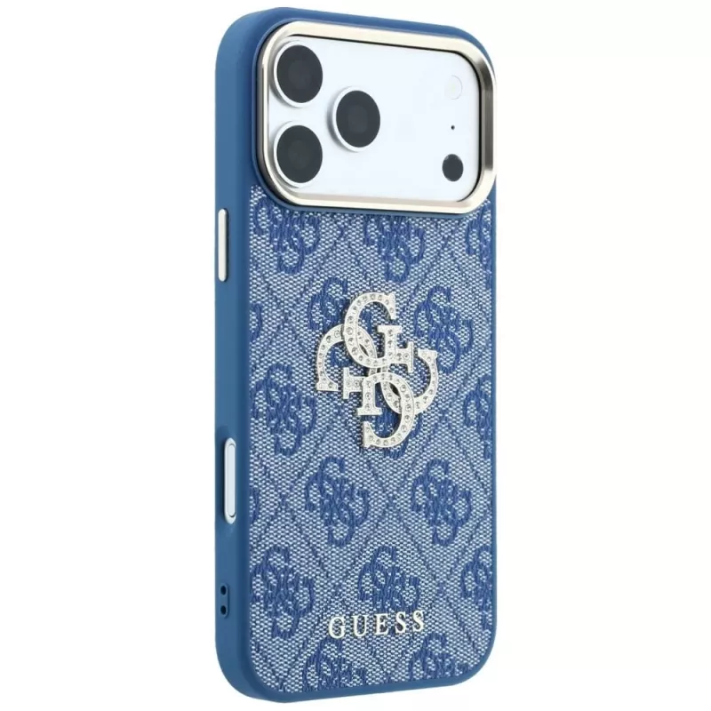 GUESS 4G & Big Strass Logo hard case voor iPhone 18 Pro / 17 Pro - blauw