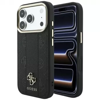 Guess Stripe Peony 4G Logo MagSafe-hoesje voor Apple iPhone 18 Pro / 17 Pro - zwart