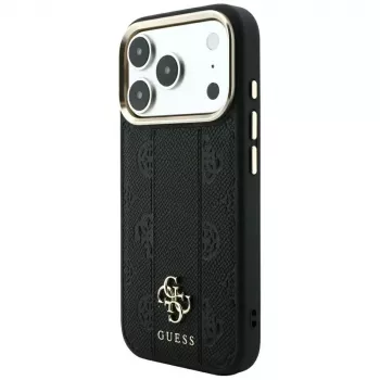 Guess Stripe Peony 4G Logo MagSafe-hoesje voor Apple iPhone 18 Pro / 17 Pro - zwart