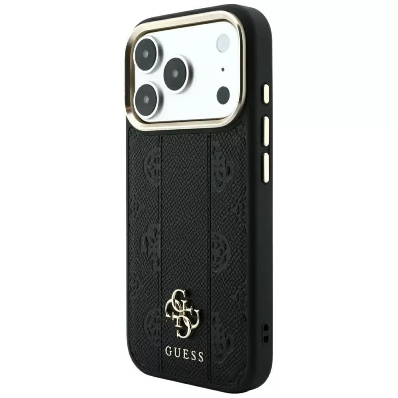 Guess Stripe Peony 4G Logo MagSafe-hoesje voor Apple iPhone 18 Pro / 17 Pro - zwart