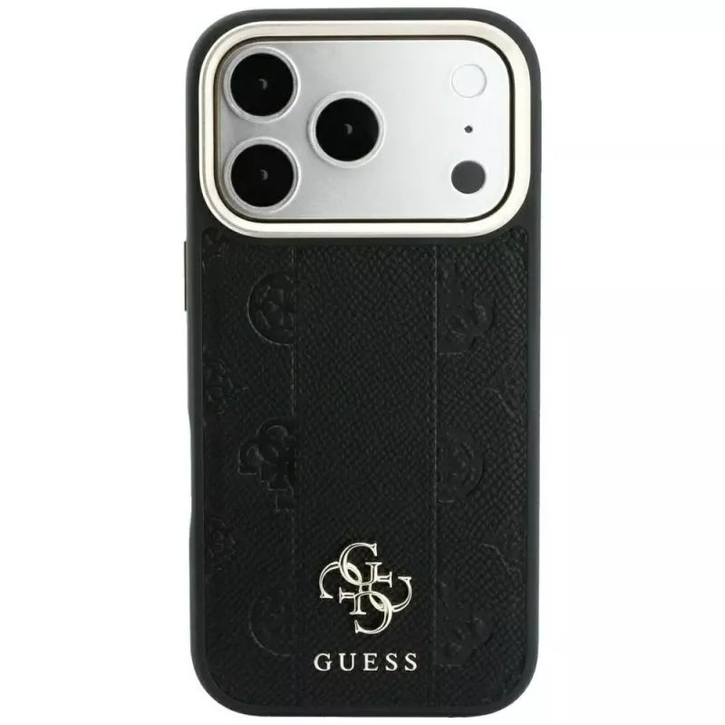 Guess Stripe Peony 4G Logo MagSafe-hoesje voor Apple iPhone 18 Pro / 17 Pro - zwart