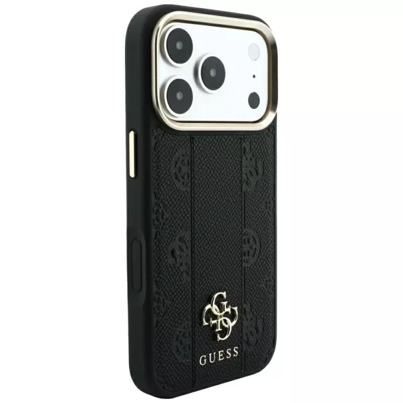 Guess Stripe Peony 4G Logo MagSafe-hoesje voor Apple iPhone 18 Pro / 17 Pro - zwart