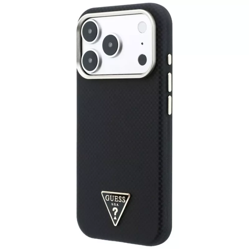 Guess Kevlar Triangle Logo MagSafe-hoesje voor iPhone 17 Pro / 18 Pro - zwart