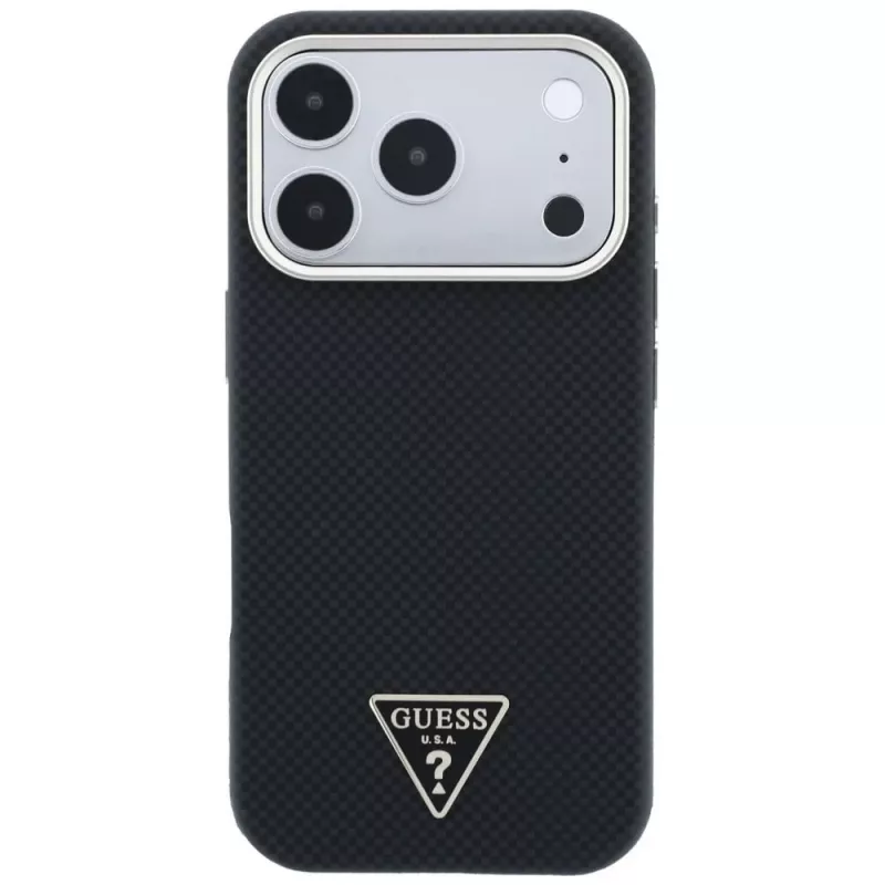 Guess Kevlar Triangle Logo MagSafe-hoesje voor iPhone 17 Pro / 18 Pro - zwart