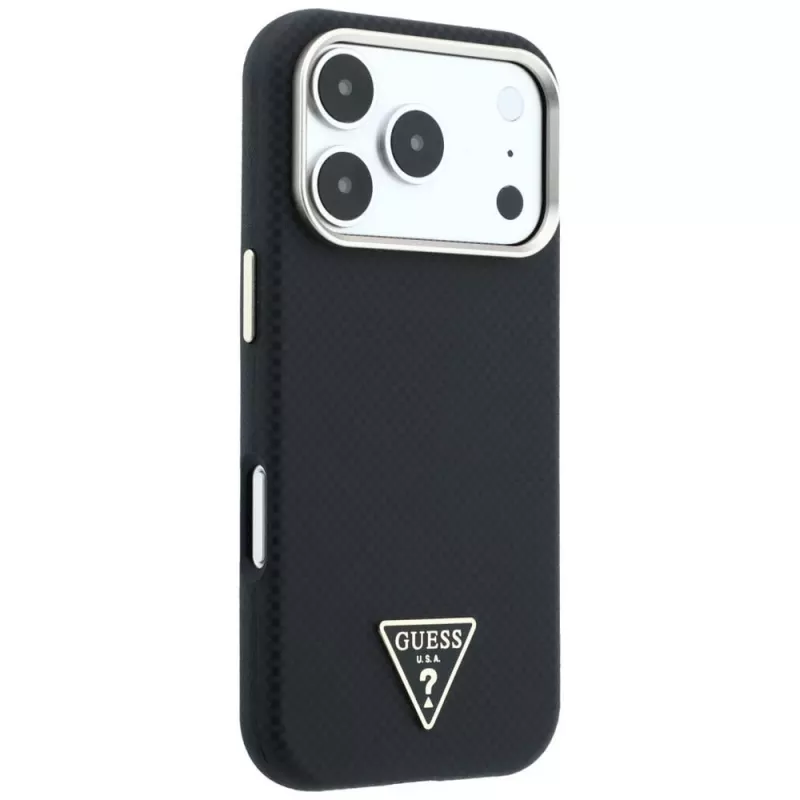 Guess Kevlar Triangle Logo MagSafe-hoesje voor iPhone 17 Pro / 18 Pro - zwart