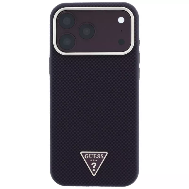 Guess Kevlar Triangle Logo MagSafe-hoesje voor iPhone 17 Pro / 18 Pro - bordeauxrood