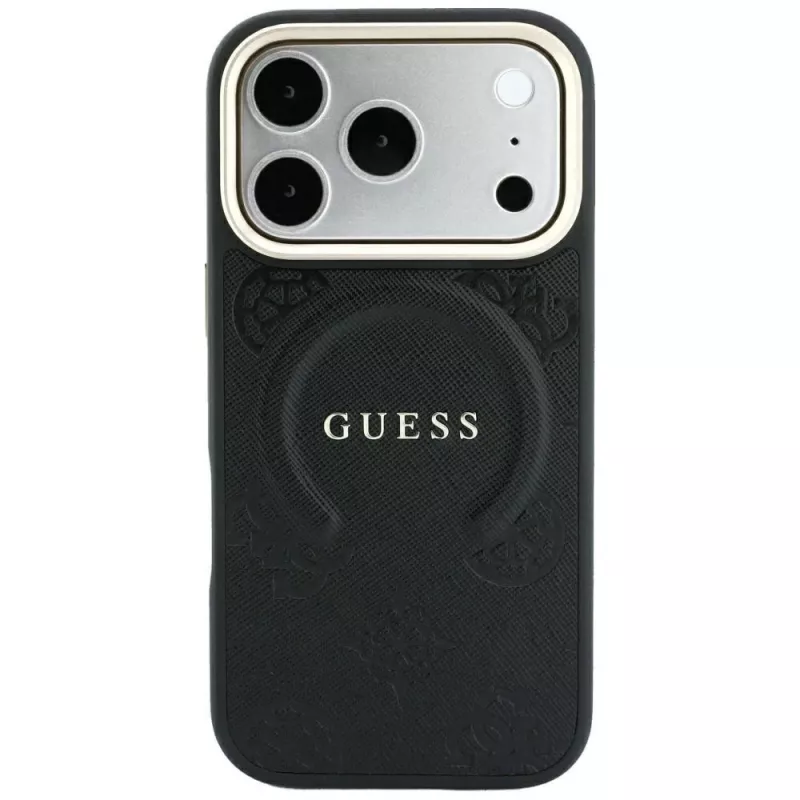 GUESS Saffiano Peony & Ring MagSafe-hoesje voor iPhone 18 Pro / 17 Pro - zwart
