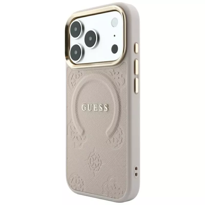 Guess Saffiano Peony & Ring MagSafe-hoesje voor iPhone 18 Pro / 17 Pro - roze