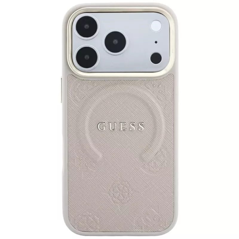 Guess Saffiano Peony & Ring MagSafe-hoesje voor iPhone 18 Pro / 17 Pro - roze