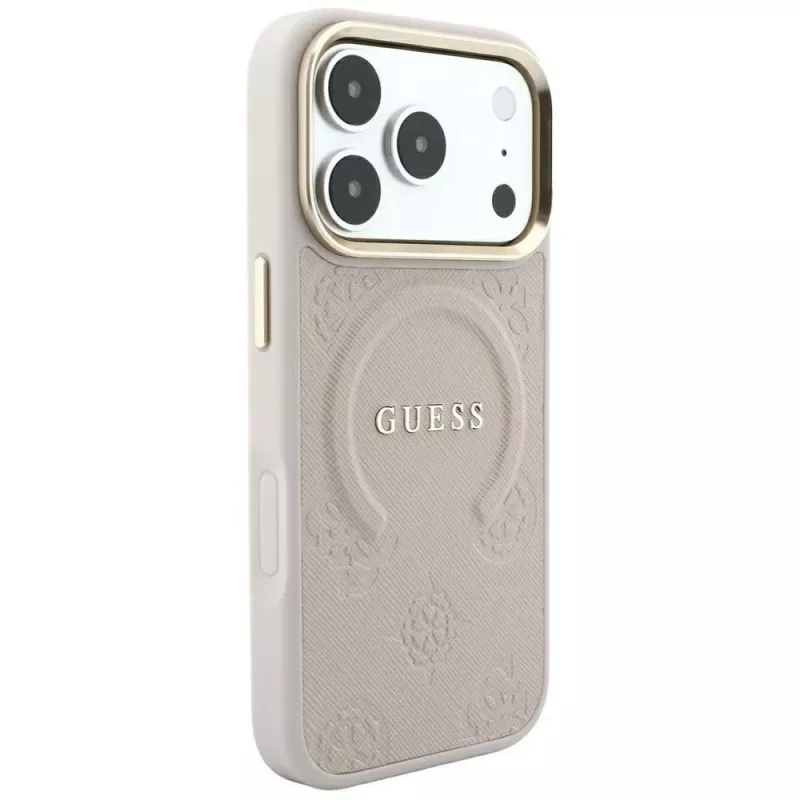 Guess Saffiano Peony & Ring MagSafe-hoesje voor iPhone 18 Pro / 17 Pro - roze