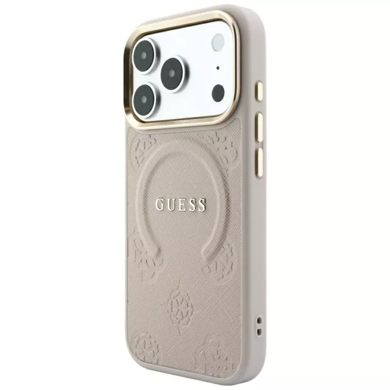 GUESS Saffiano Peony & Ring MagSafe-hoesje voor iPhone 18 Pro Max / 17 Pro Max - roze