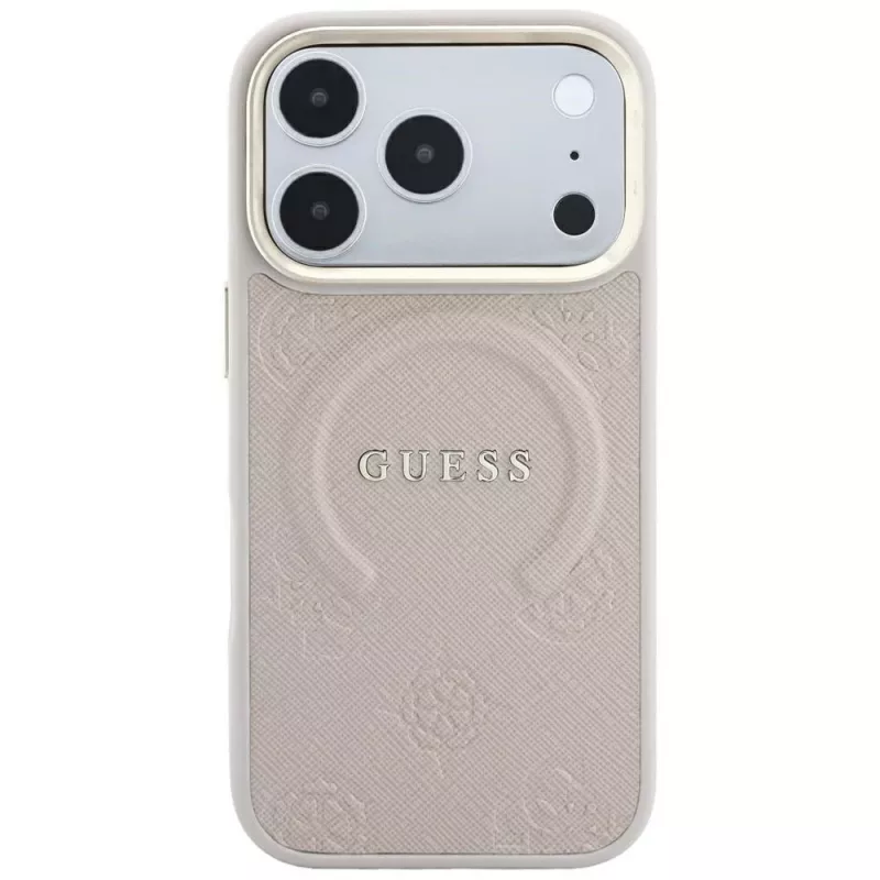 GUESS Saffiano Peony & Ring MagSafe-hoesje voor iPhone 18 Pro Max / 17 Pro Max - roze