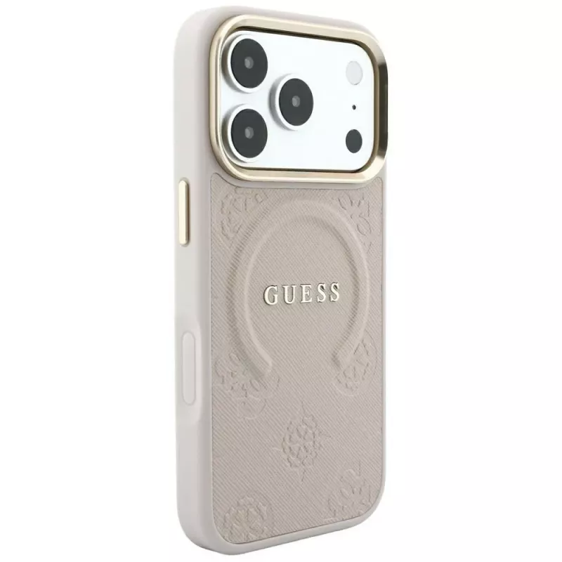 GUESS Saffiano Peony & Ring MagSafe-hoesje voor iPhone 18 Pro Max / 17 Pro Max - roze
