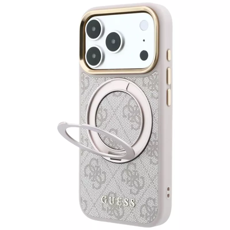 Guess Ring Stand 360 4G Classic Logo MagSafe-hoesje voor iPhone 18 Pro Max / 17 Pro Max - roze