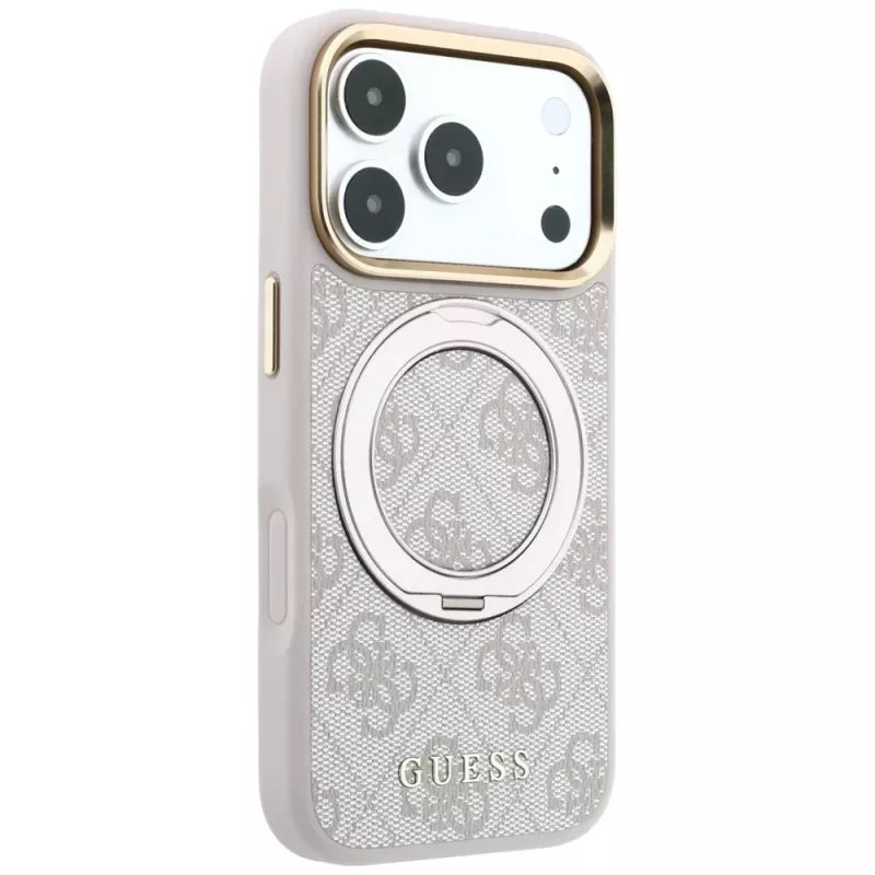 Guess Ring Stand 360 4G Classic Logo MagSafe-hoesje voor iPhone 18 Pro Max / 17 Pro Max - roze