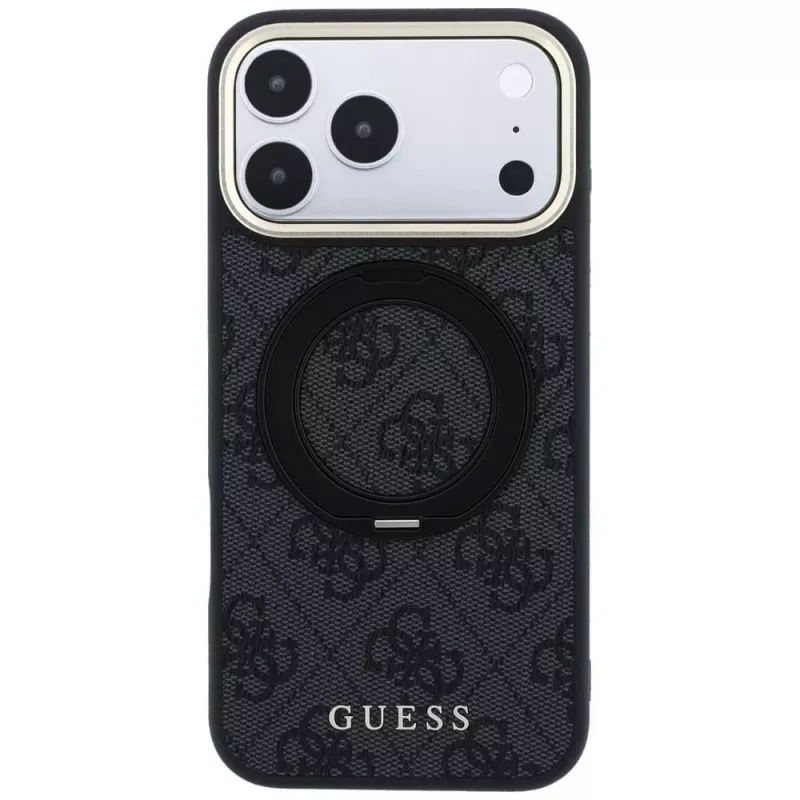 Guess Ring Stand 360 4G Classic Logo MagSafe-hoesje voor iPhone 18 Pro / 17 Pro, zwart