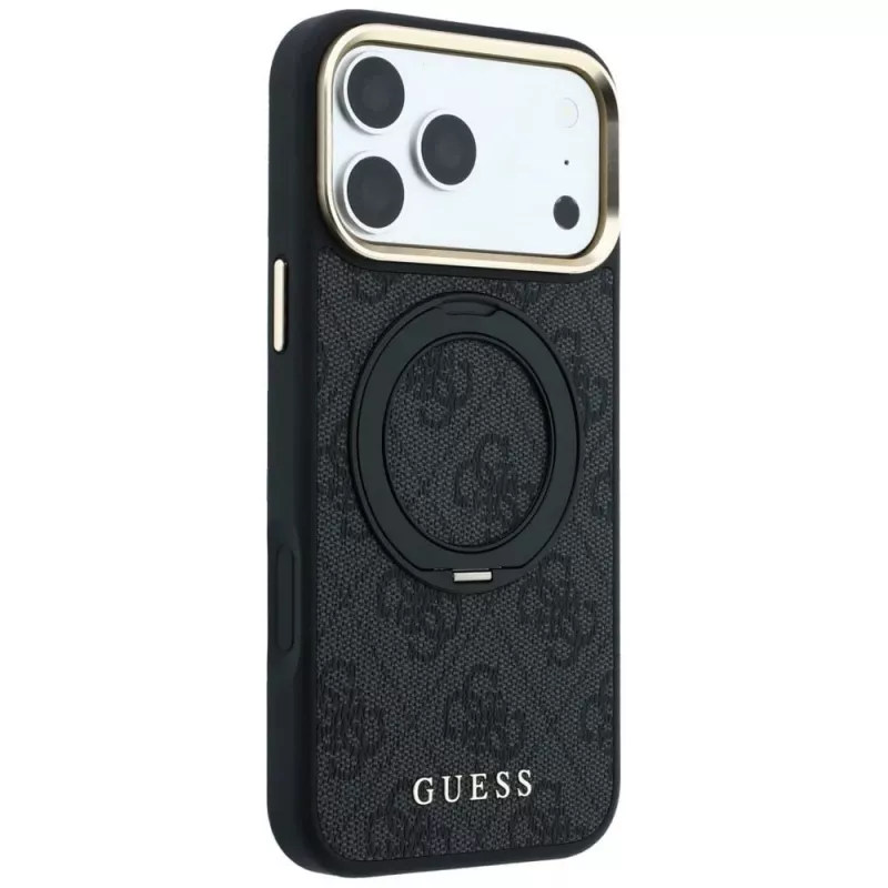 Guess Ring Stand 360 4G Classic Logo MagSafe-hoesje voor iPhone 18 Pro / 17 Pro, zwart