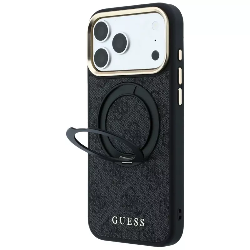 Guess Ring Stand 360 4G Classic Logo MagSafe-hoesje voor iPhone 18 Pro Max / 17 Pro Max - zwart
