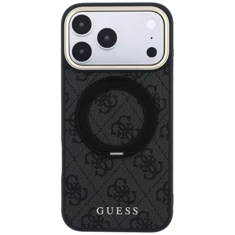 Guess Ring Stand 360 4G Classic Logo MagSafe-hoesje voor iPhone 18 Pro Max / 17 Pro Max - zwart