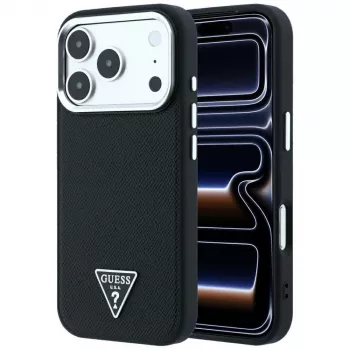 Guess Grained Triangle Logo MagSafe-hoesje voor iPhone 17 Pro / 18 Pro - zwart