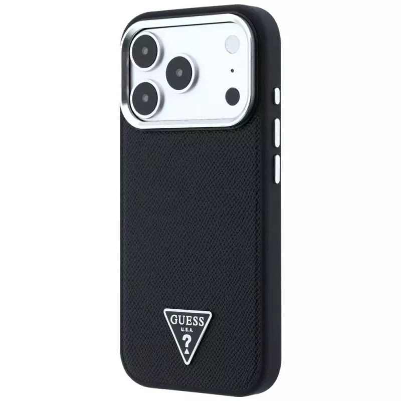 Guess Grained Triangle Logo MagSafe-hoesje voor iPhone 17 Pro / 18 Pro - zwart