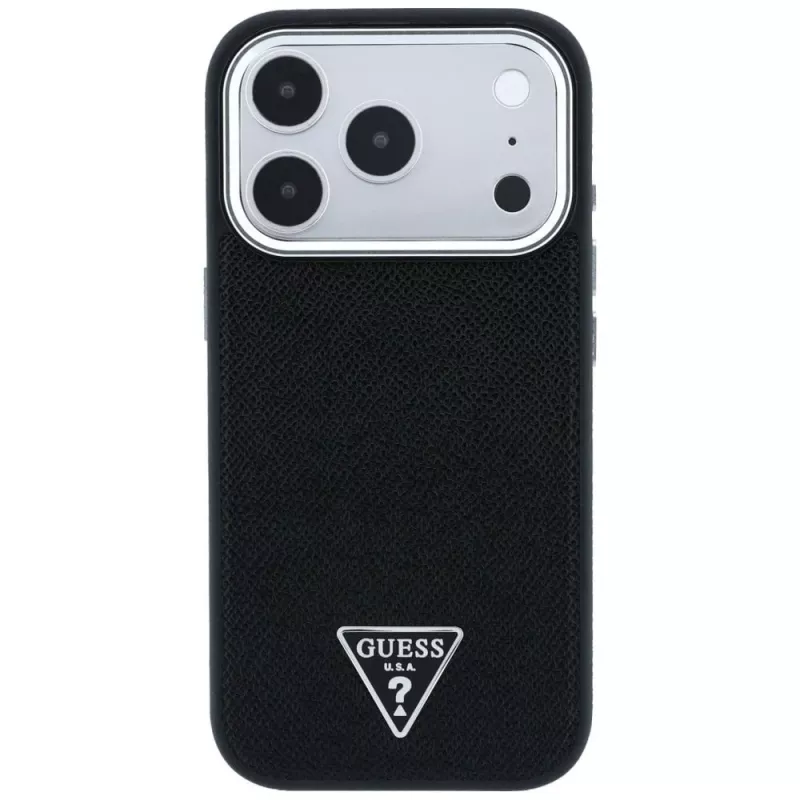 Guess Grained Triangle Logo MagSafe-hoesje voor iPhone 17 Pro / 18 Pro - zwart