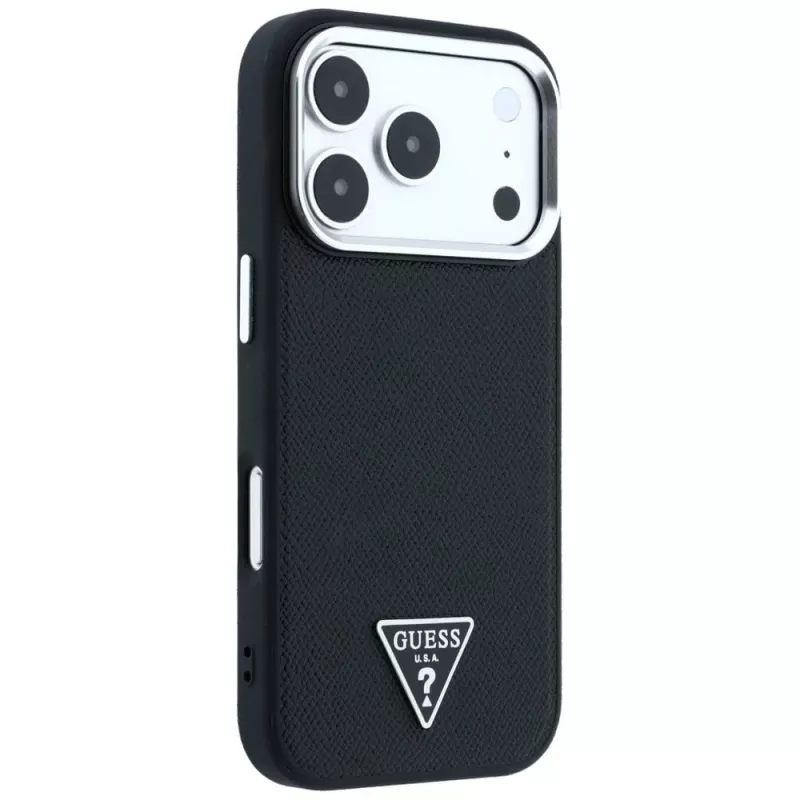 Guess Grained Triangle Logo MagSafe-hoesje voor iPhone 17 Pro / 18 Pro - zwart