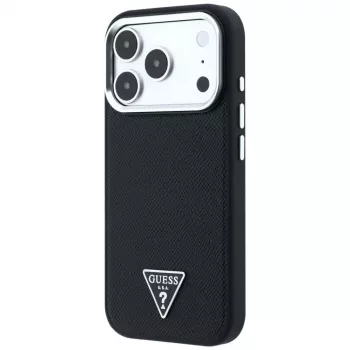 Guess Grained Triangle Logo MagSafe-hoesje voor iPhone 17 Pro Max / 18 Pro Max - zwart