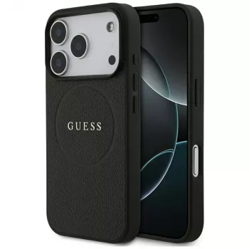 Guess Grained Gold Ring MagSafe-hoesje voor Apple iPhone 17 Pro / 18 Pro, zwart