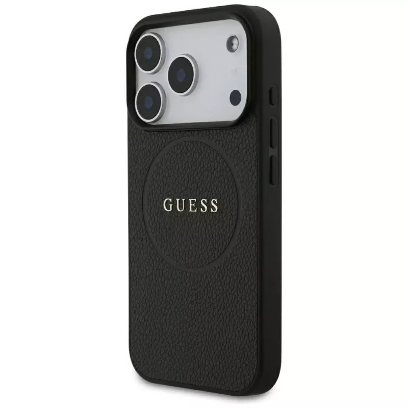 Guess Grained Gold Ring MagSafe-hoesje voor Apple iPhone 17 Pro / 18 Pro, zwart