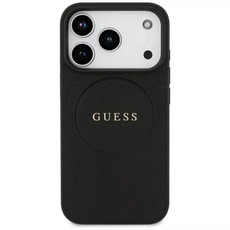 Guess Grained Gold Ring MagSafe-hoesje voor Apple iPhone 17 Pro / 18 Pro, zwart