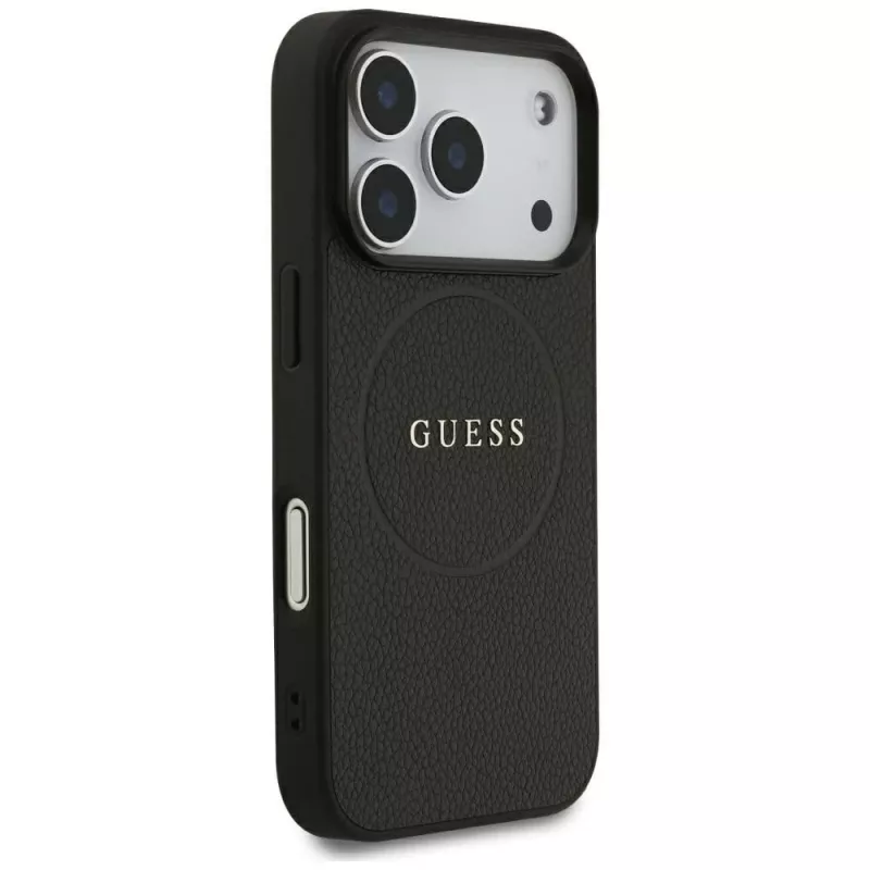 Guess Grained Gold Ring MagSafe-hoesje voor Apple iPhone 17 Pro / 18 Pro, zwart