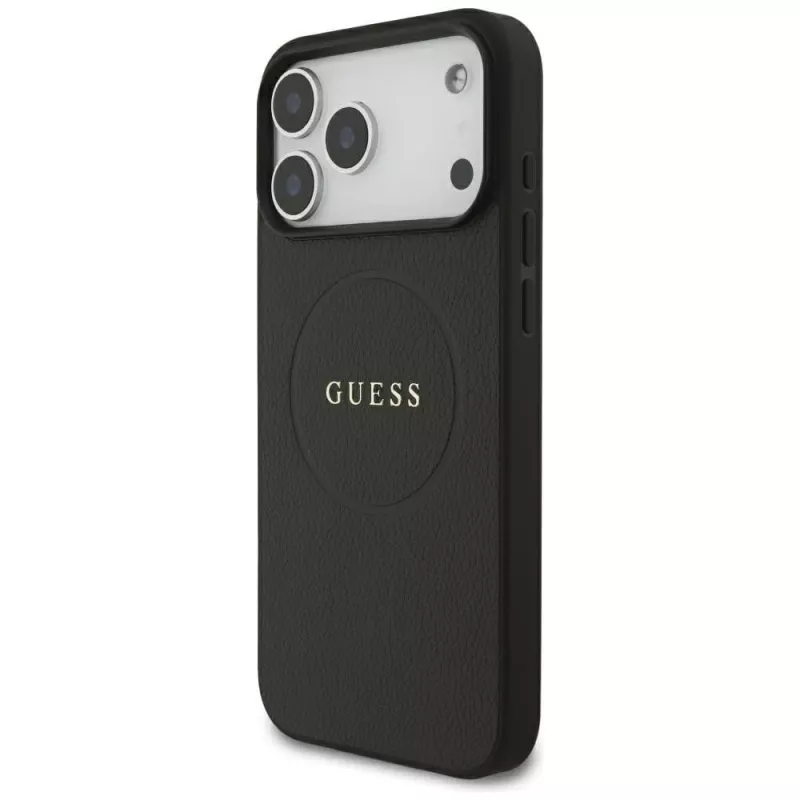 Guess Grained Gold Ring MagSafe-hoesje voor Apple iPhone 18 Pro Max / 17 Pro Max, zwart