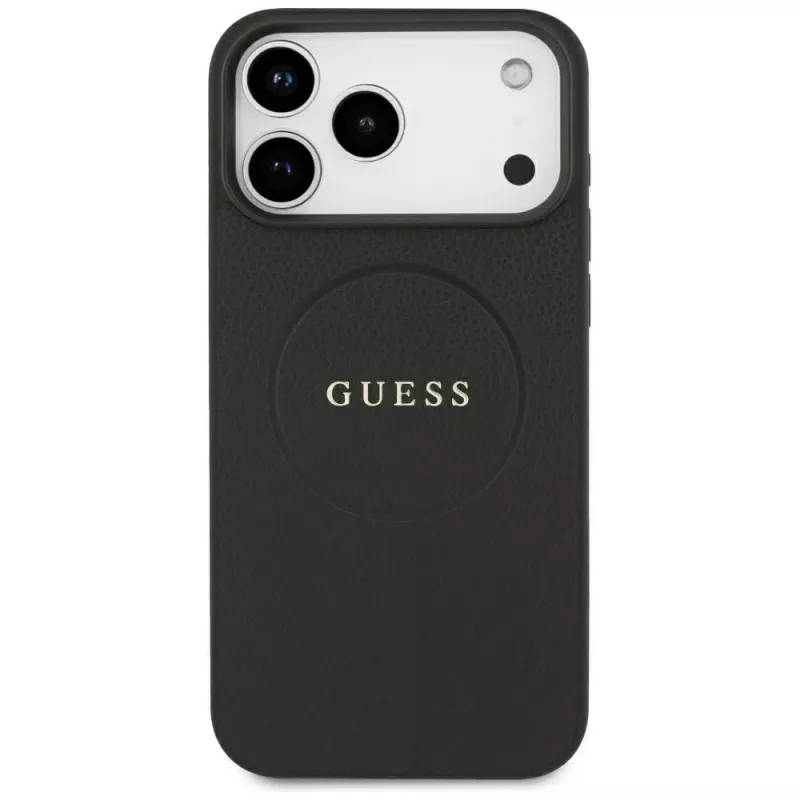 Guess Grained Gold Ring MagSafe-hoesje voor Apple iPhone 18 Pro Max / 17 Pro Max, zwart