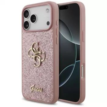 GUESS Fixed Glitter Big 4G hoesje voor iPhone 18 Pro Max / 17 Pro Max - roze