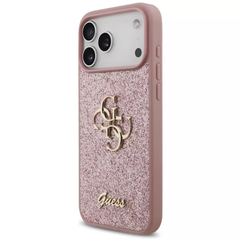 GUESS Fixed Glitter Big 4G hoesje voor iPhone 18 Pro Max / 17 Pro Max - roze