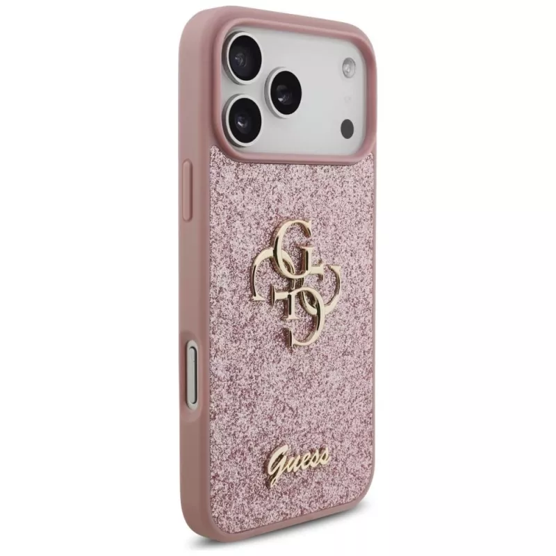 GUESS Fixed Glitter Big 4G hoesje voor iPhone 18 Pro Max / 17 Pro Max - roze