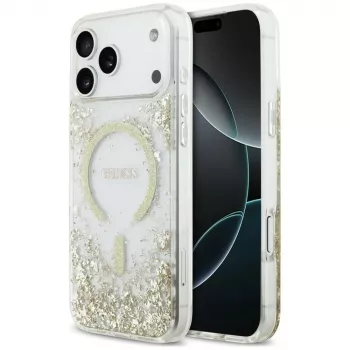 Guess Resin Bottom Glitter MagSafe-hoesje voor iPhone 18 Pro Max / 17 Pro Max, goud