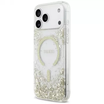 Guess Resin Bottom Glitter MagSafe-hoesje voor iPhone 18 Pro Max / 17 Pro Max, goud