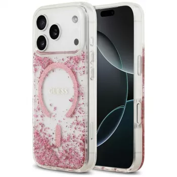 Guess Resin Bottom Glitter MagSafe-hoesje voor Apple iPhone 18 Pro / 17 Pro, roze