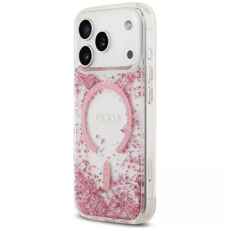 Guess Resin Bottom Glitter MagSafe-hoesje voor Apple iPhone 18 Pro / 17 Pro, roze