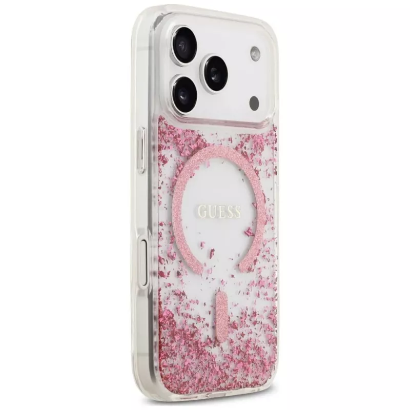 Guess Resin Bottom Glitter MagSafe-hoesje voor Apple iPhone 18 Pro / 17 Pro, roze